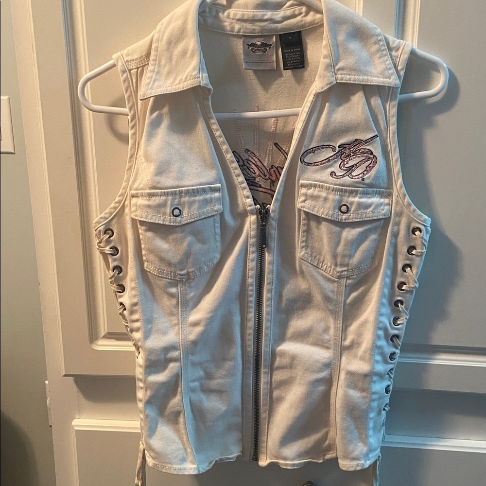 Harley-Davidson White Lace-Up Denim Tank Top
